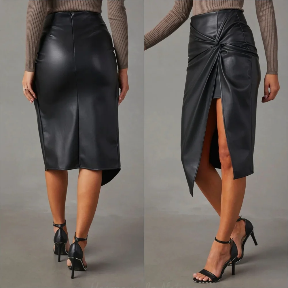 Sleek Twist High Waist Skirt - Black